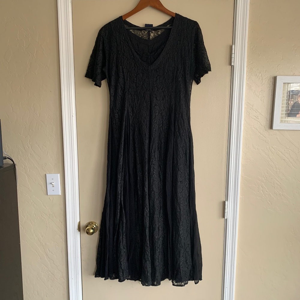 Her Style Black Lace Chiffon Maxi Dress Whimsygoth Fairy Boho Y2K Sz.S-M